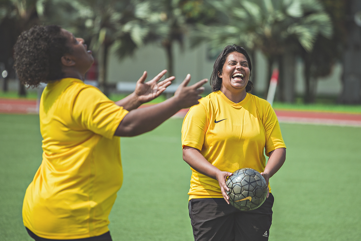 Samantha D'costa, a Special Olympics football coach from India during her training session