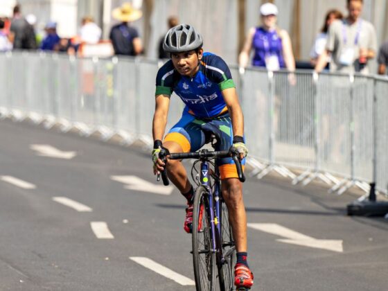 Special Olympics India cyclist V. Indu Prakash at the 2023 World Games in Berlin.